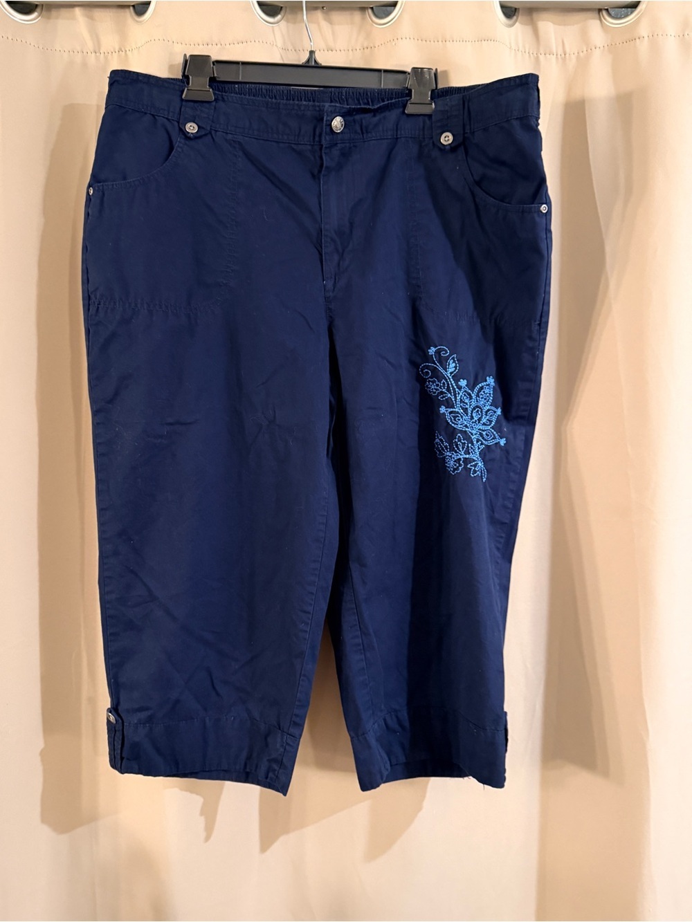 Basic Editions Navy Elastic Waist Capris  with Subtle Stitching